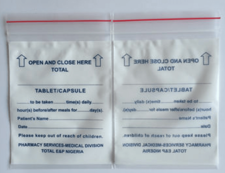 Pharmacy Zip Plastic Bag