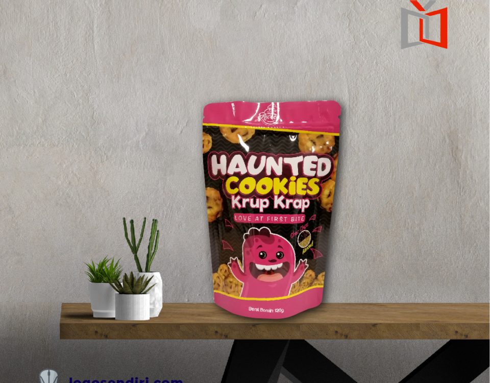 A product image with a pink and black package of Haunted Cookies (Krap-krau ; ; ; ; ;