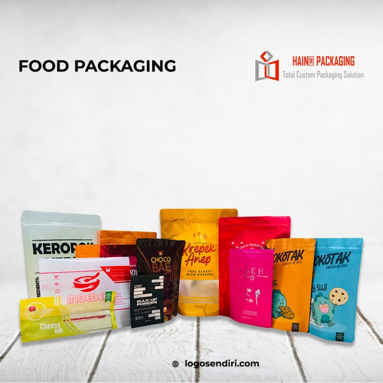 Food packaging products showing custom branding on various packaging types