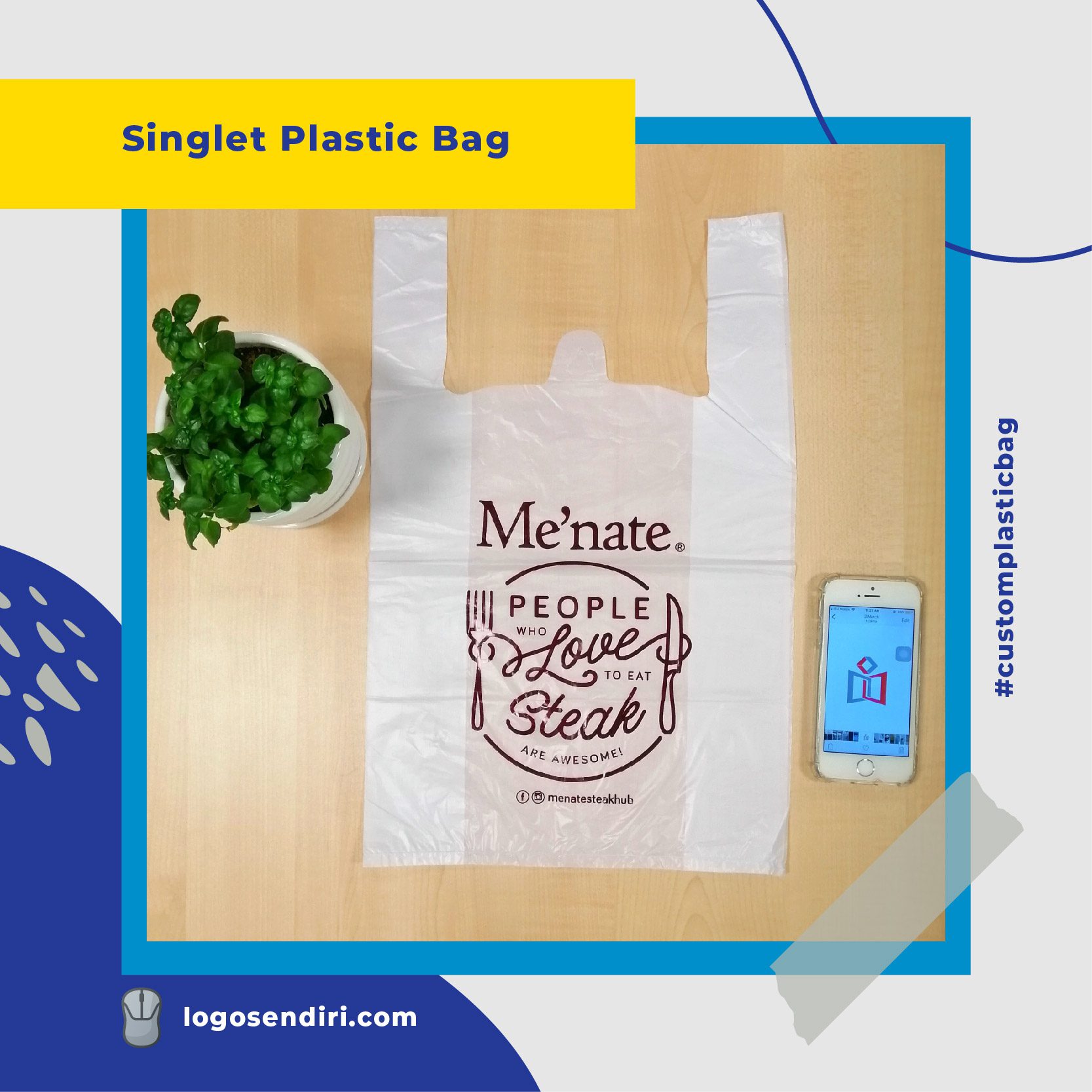 Custom printed singlet plastic shopping bag with brand logo for retail