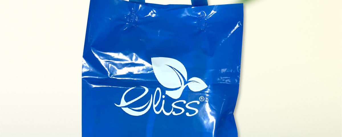The image displays a plastic bag made of soft loop material. The design features a ... • blue (1+ ... ... The image