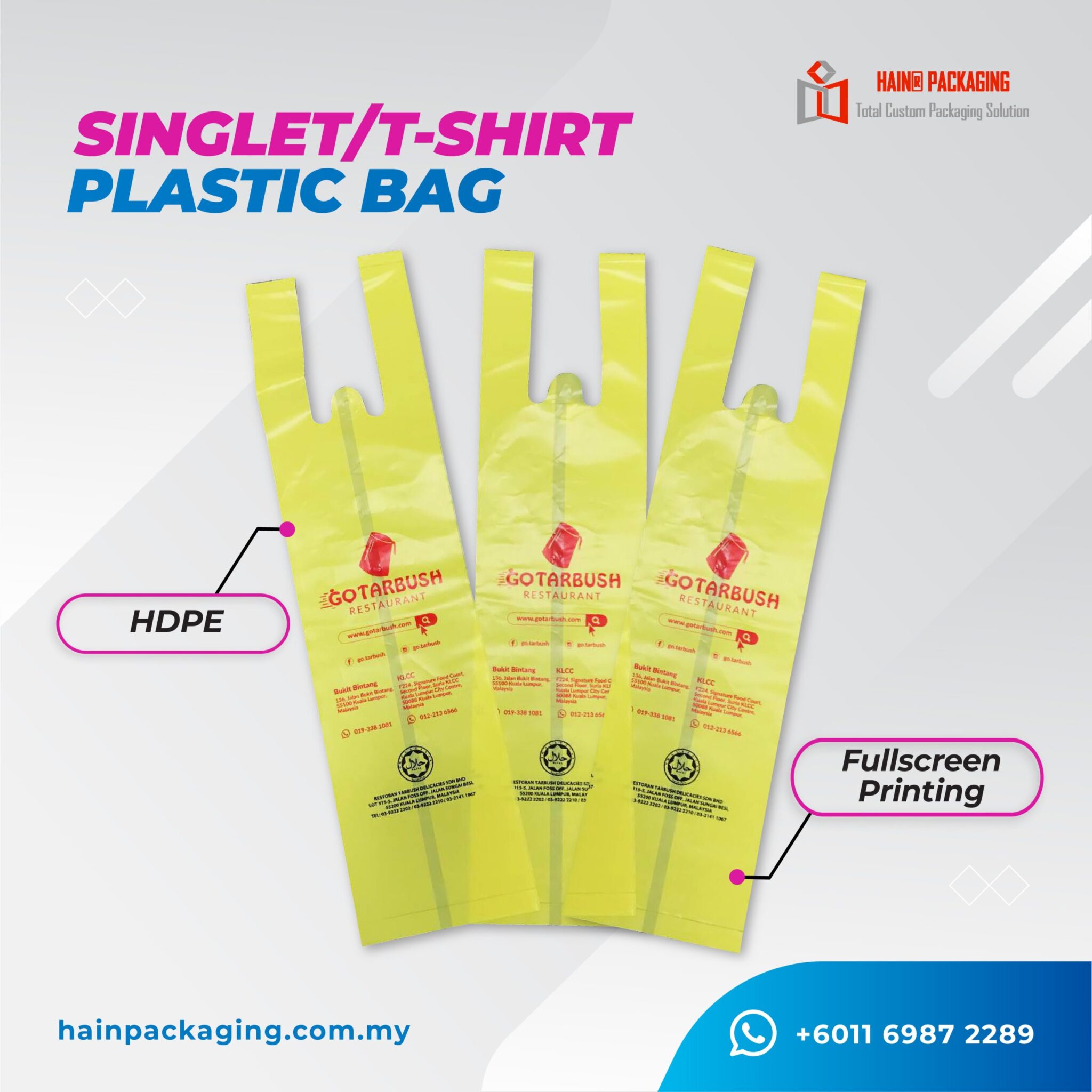 Singlet plastic bag with custom printing.