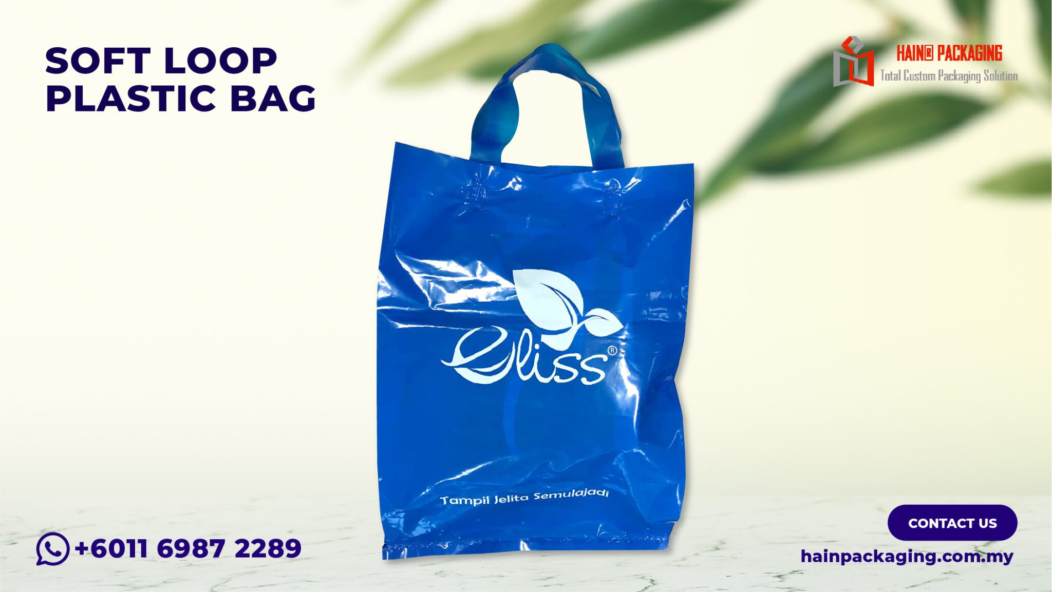 Custom soft loop plastic bag with full colour print for boutique stores