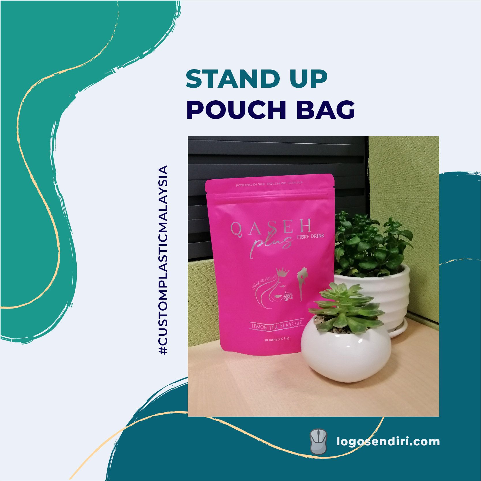 The given problem description has several elements. 1. The image shows two types of plants and one type of product. Both types of plants are potted