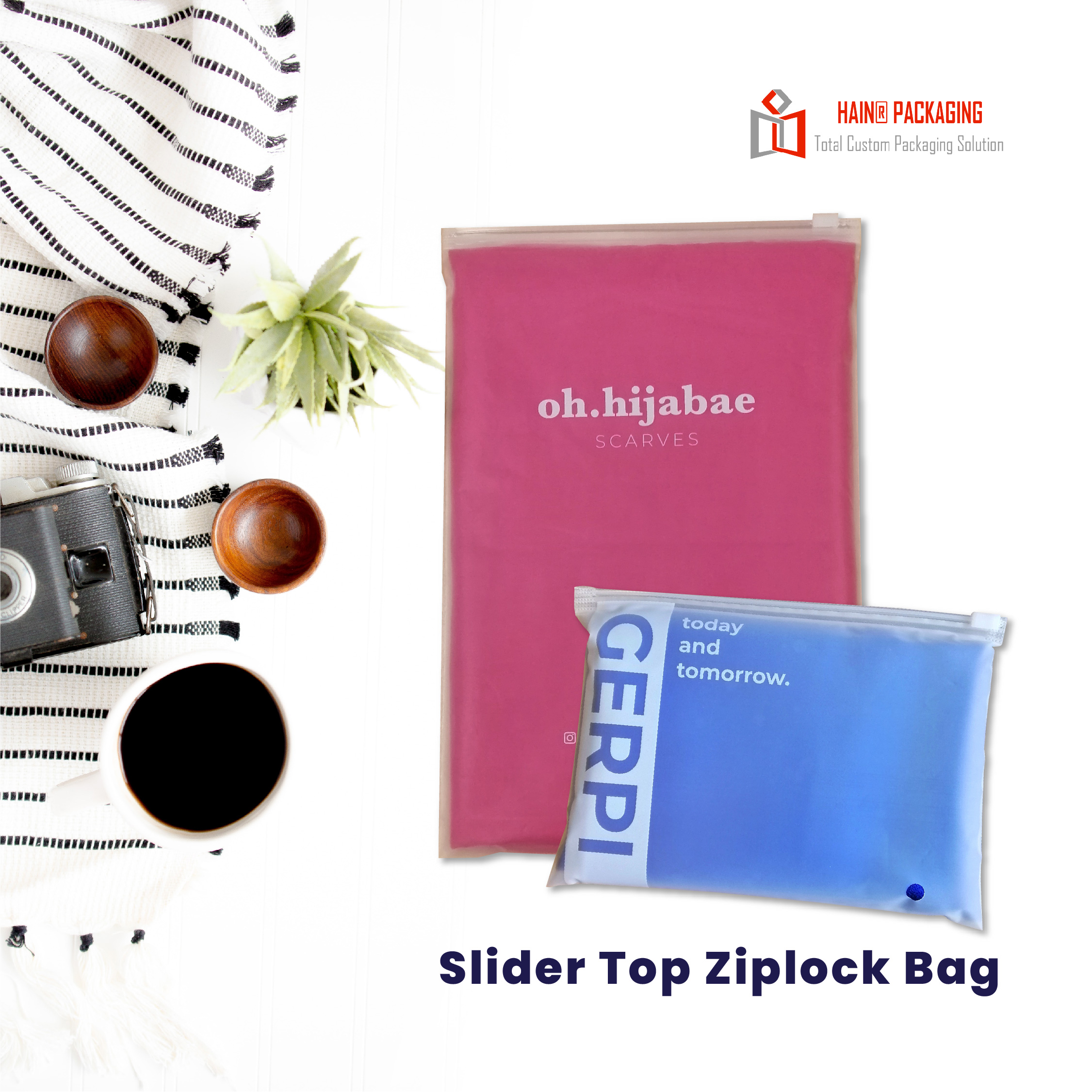 Slider top ziplock plastic bag with custom printing for retail