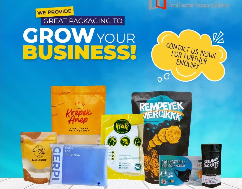 The image is an advertisement for Haino Packaging, a company that provides custom packaging solutions. The image features a blue background with a selection of packages