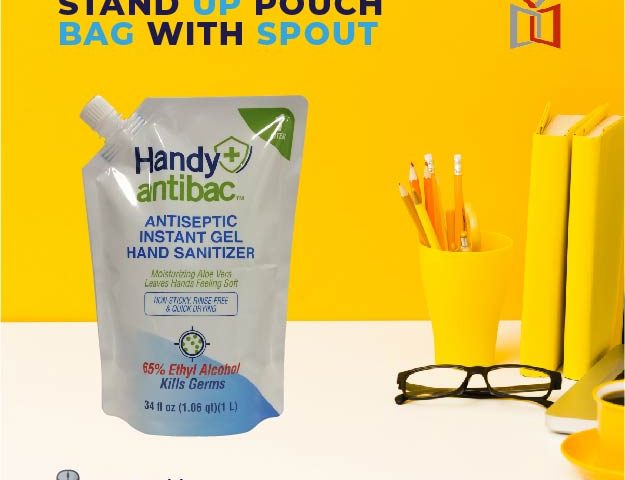 The image is an advertisement for a product called "Handy Antibac" by "logosendiri.com", which appears to be a stand-up
