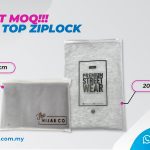 The image is a product photo for Haina Packaging, specifically showing a small white and grey ziplock bag with the label "The Hijab Co