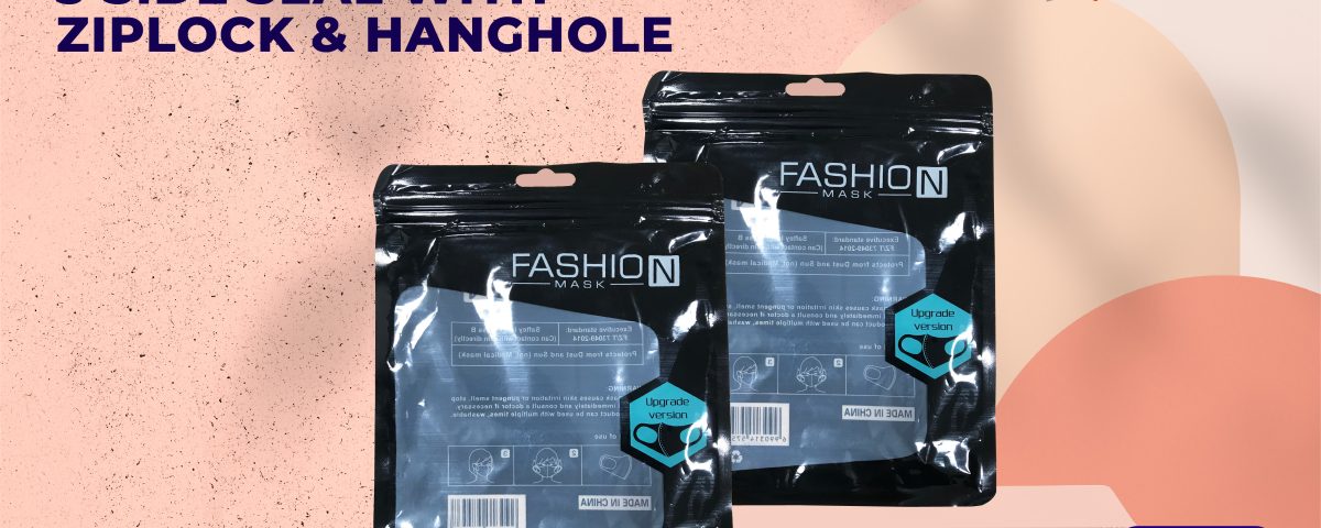 The image is an advertisement for a product called "3 Side Seal with Ziplock & Hanghole" from a company called "Hain Packaging". The