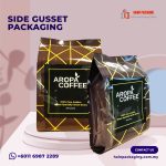 The image is an advertisement for Hain Packaging, a company that offers gusset packaging for its clients' products. The primary object in the image