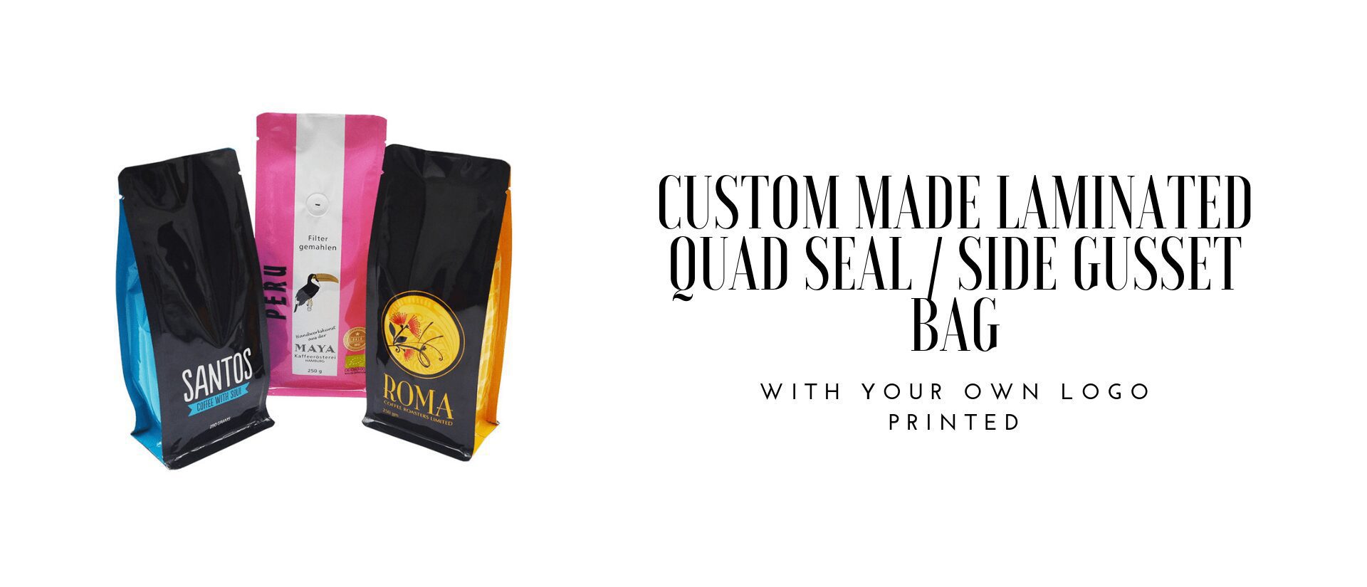 Customizable coffee packaging bags in the retail grocery size band with a valve