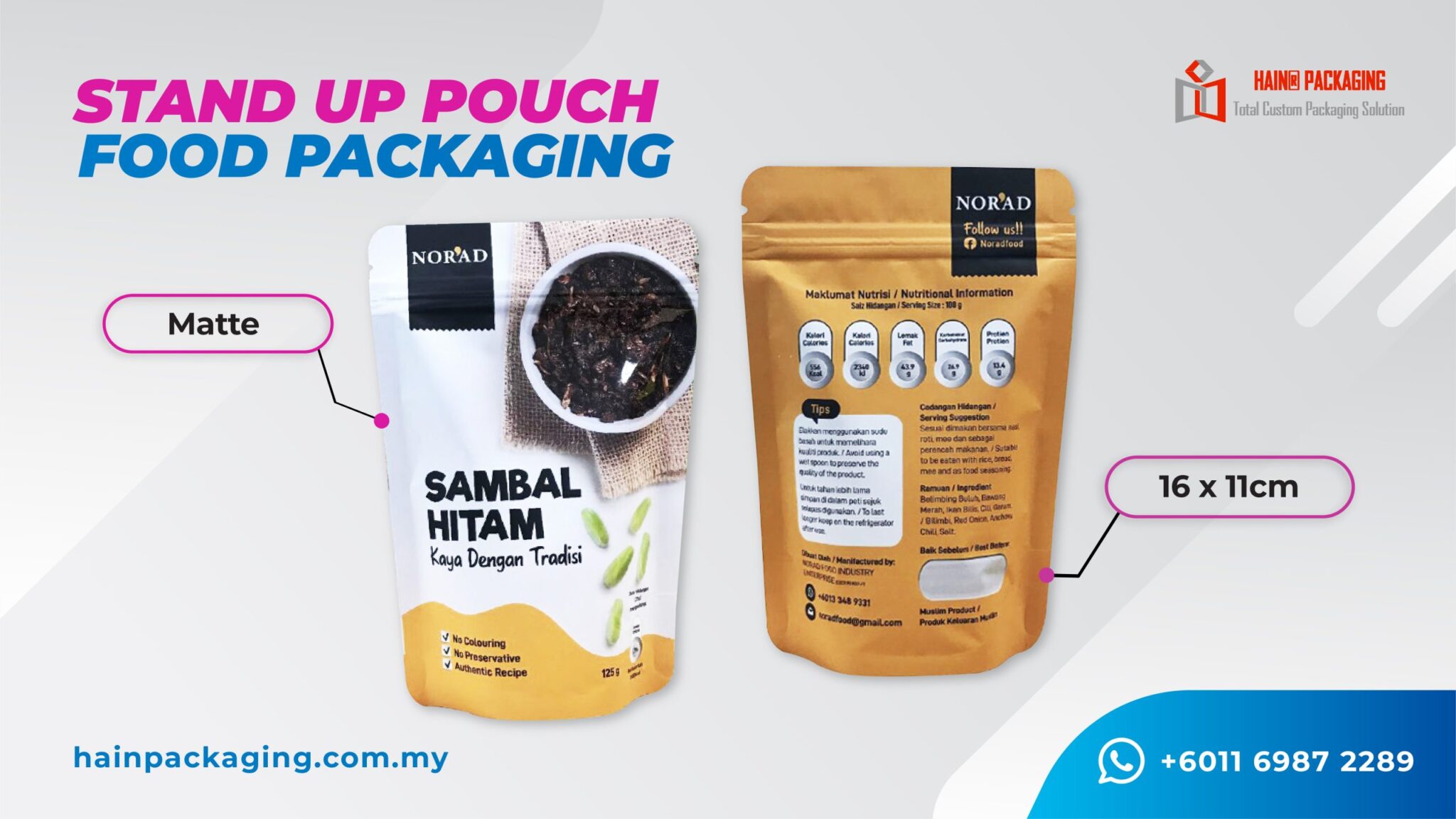 Stand up pouches for sambal and curry paste packaging from HAIN