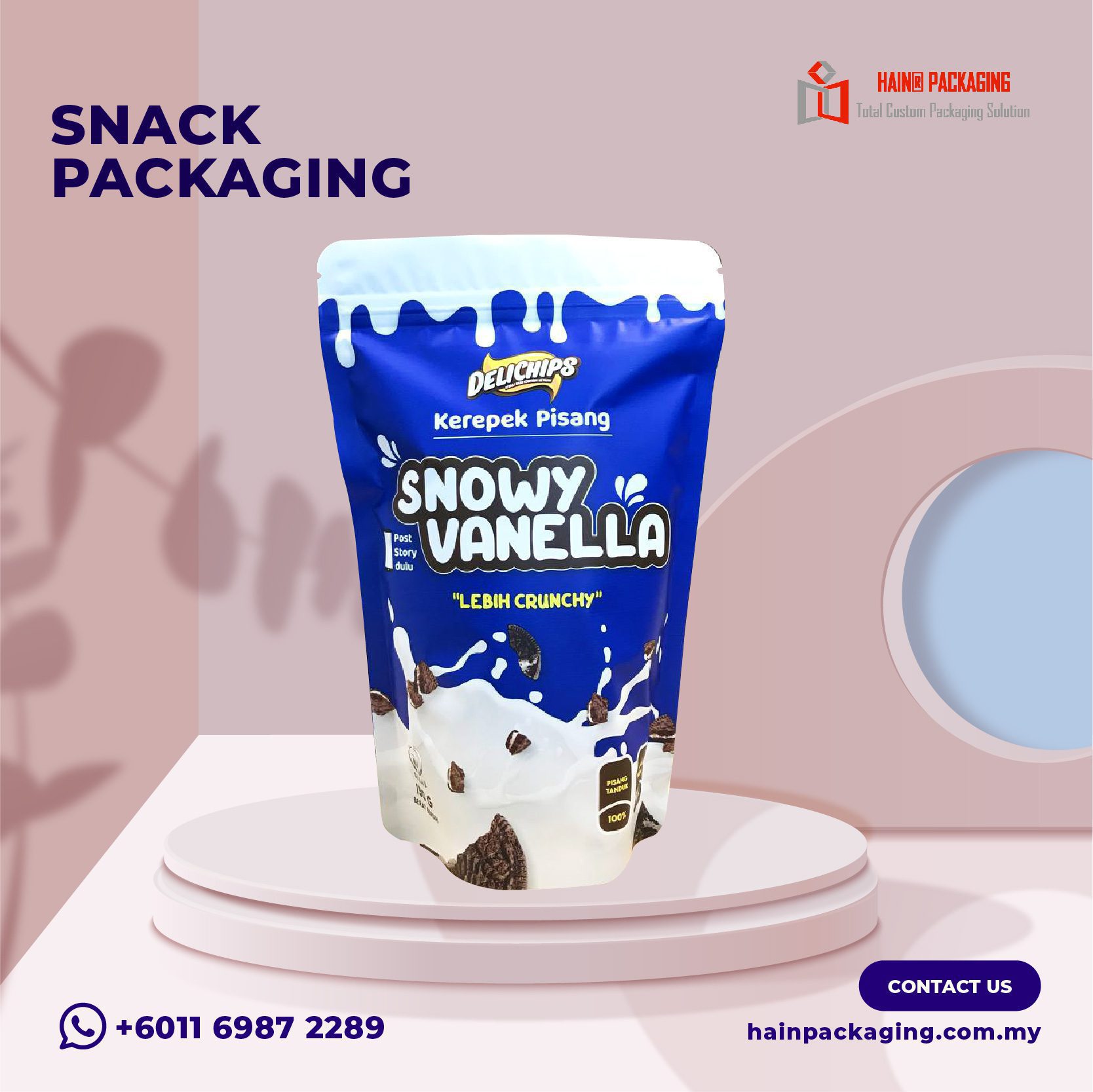 Snack packaging pouch with resealable closure for premium cookies