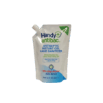 A white, flexible pouch with a white screw-top spout angled upwards. The pouch is printed with blue and green text and graphics, including the brand name, product type, and volume.